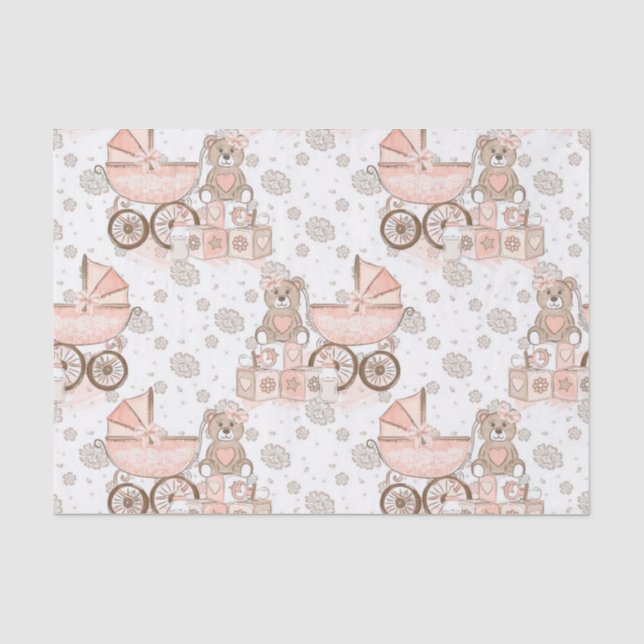 PAPIER MOUSSELINE COULEUR D'EAU PASTEL BÉBÉ ROSE BLOCS DE FILLES (Recto)