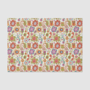 Papier Mousseline Couleur florale et hibou