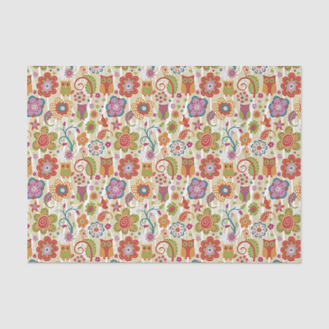 Papier Mousseline Couleur florale et hibou (Recto)