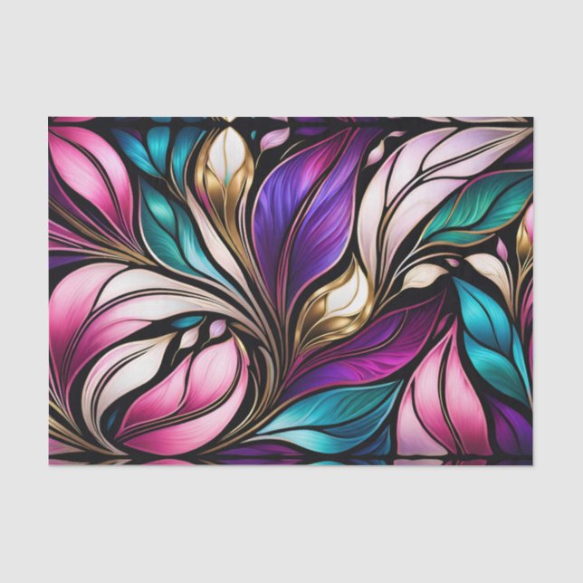 Papier Mousseline Couleur rose florale et feuille en verre (Recto)