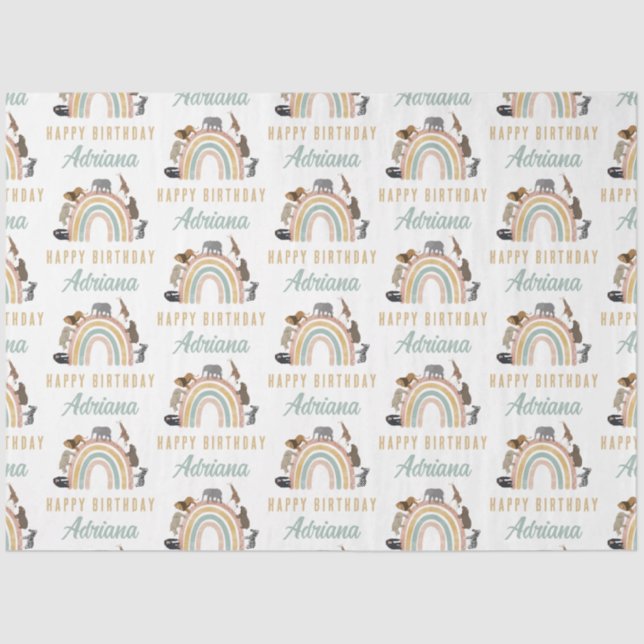 Papier Mousseline Couleurs de terre Arc-en-ciel Jungle Animaux Anniv (Recto)