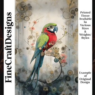 Papier Mousseline Couleurs Vives Oiseau Steampunk Engrenages J7R Déc