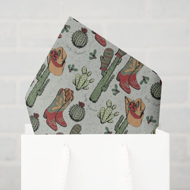 Papier Mousseline Country Green Cowboy Howdy Noël (Sac cadeau)