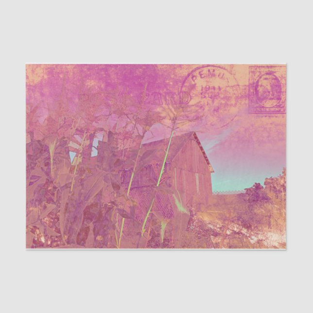 Papier Mousseline Country Rustique Grange rose Yellow Ephemera Scrip (Recto)