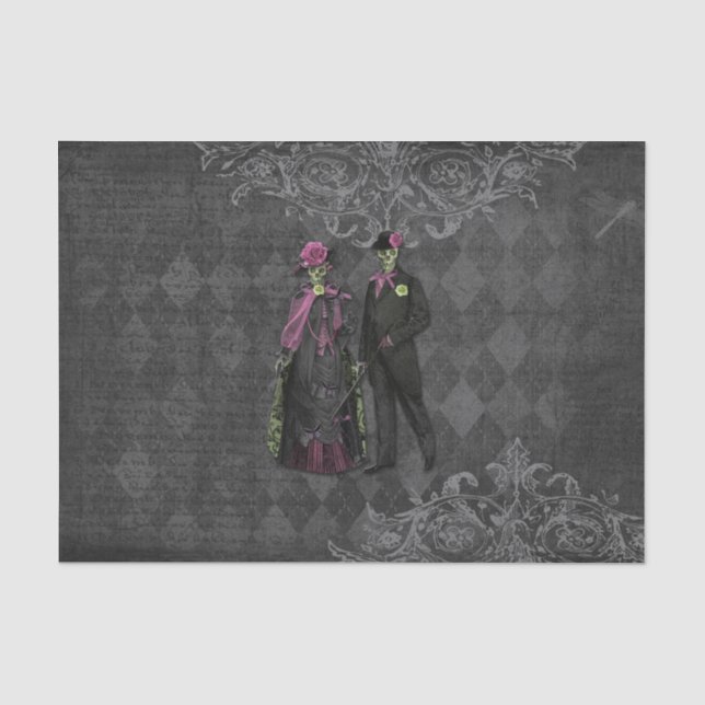Papier Mousseline Couple de squelette d'Halloween (Recto)