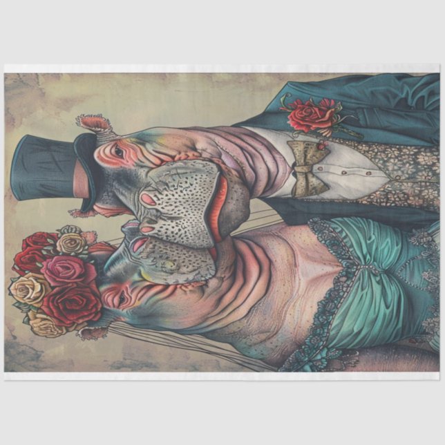 Papier Mousseline Couple hippo victorien dans le dédécoupage d'Attir (Recto)