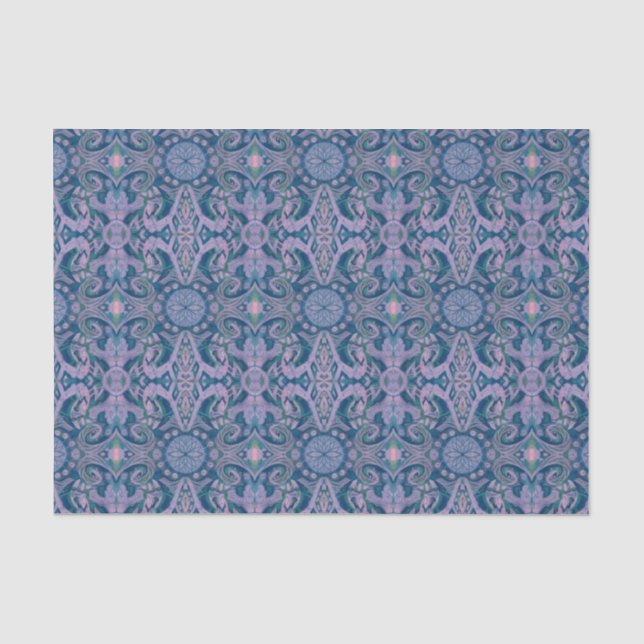 Papier Mousseline Courbes & Lotus, lavande motif abstraite et bleu (Recto)