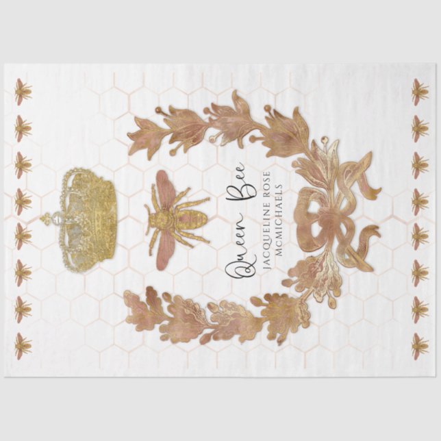 Papier Mousseline Couronne de Reine Abeille en Or Rose Découpage de  (Recto)