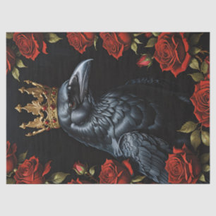 Papier Mousseline Couronne d'or de corbeau Roses rouges Decoupage