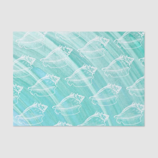 Papier Mousseline Course bleue et conque blanche Shell de peinture (Recto)