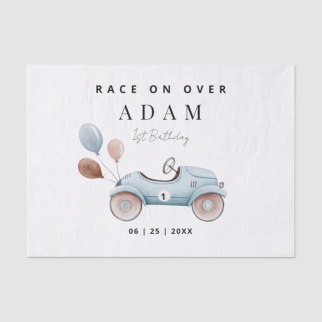 Papier Mousseline Course voiture Anniversaire Invitation, Fast un An (Recto)
