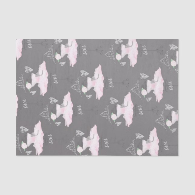 Papier Mousseline Couture rose et gris Ballerina Anniversaire (Recto)