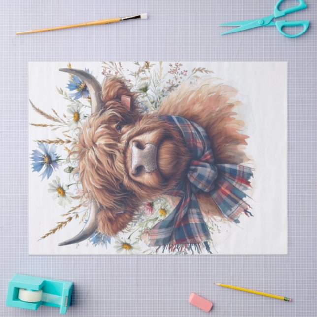 Papier Mousseline Cow Highland Farm Watercolor (Artisanat)