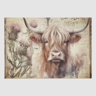 Papier Mousseline Cow Highland Scotland Thistère Aquarelle