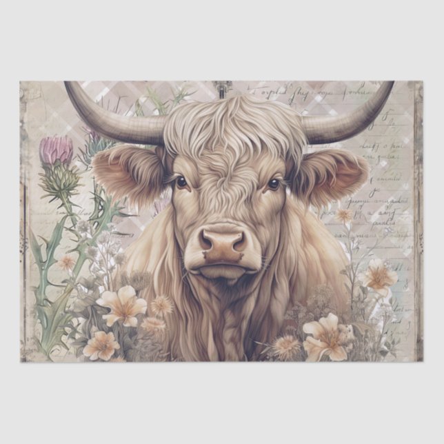 Papier Mousseline Cow Highland Scotland Thistère Aquarelle (Recto)