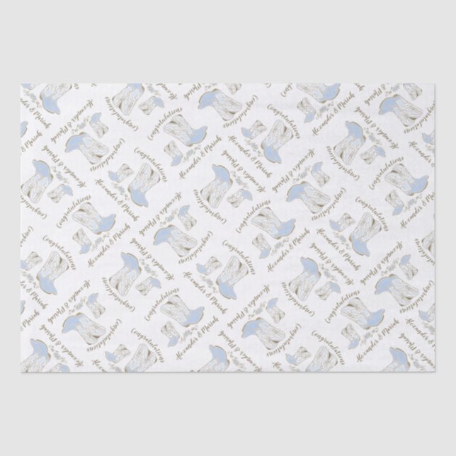 Papier Mousseline Cowboy Baby shower Pays Western Blue Boy (Recto)