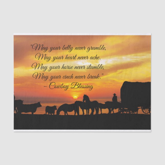 Papier Mousseline Cowboy Bienheureux Cheval Bataille Coucher de sole (Recto)