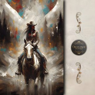 Papier Mousseline Cowgirl sur le sentier du cheval blanc en découpag