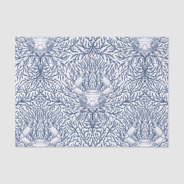 Papier Mousseline Crabe et mauvaises herbes marines en blanc et mari (Recto)