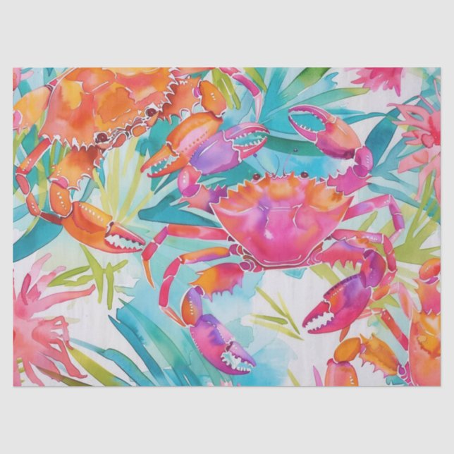 Papier Mousseline Crabes d'aquarelle tropicale colorés (Recto)