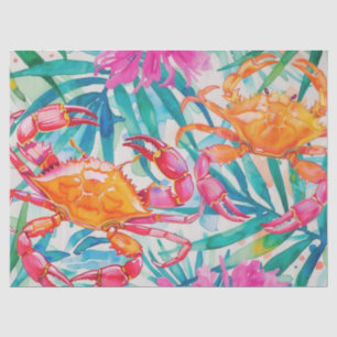 Papier Mousseline Crabes d'aquarelle tropicale colorés