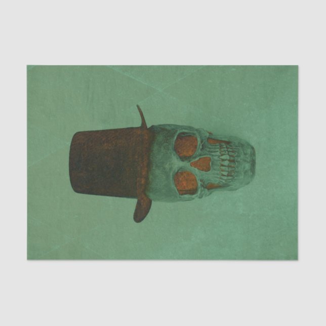 Papier Mousseline Crâne avec chapeau supérieur Gothique Vert Brown V (Recto)