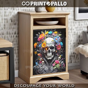 Papier Mousseline Crâne de guerrier avec fleurs multicolores