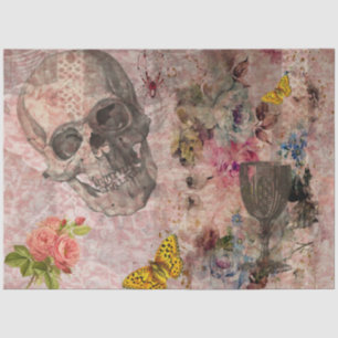 Papier Mousseline Crâne d'Halloween, Verre de Vin et Papillon jaune