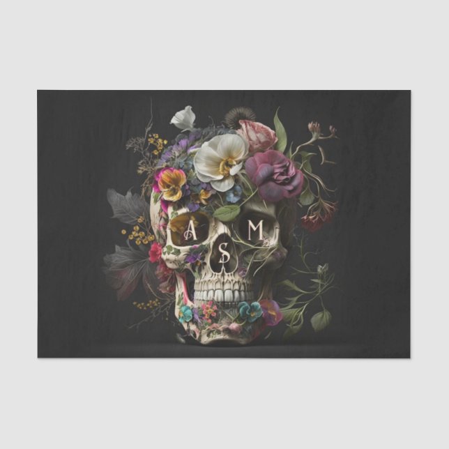 Papier Mousseline Crâne floral Goth Pagan Monogramme Initiales (Recto)