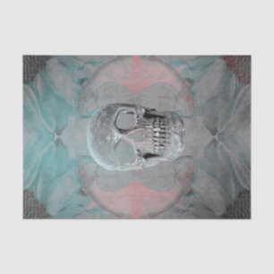Papier Mousseline Crâne Gothique Floral Turquoise rose Gris Vintage 