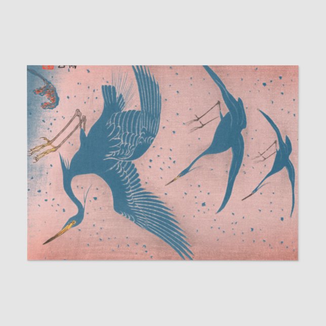 Papier Mousseline CRANE JAPONAISE Tissu Papier BLEU ET ROSE (Recto)