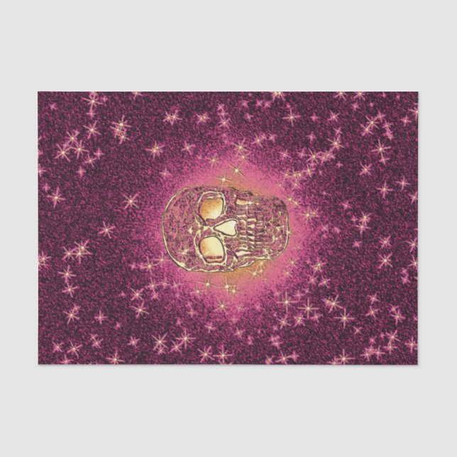 Papier Mousseline Crâne Pop Art Gold Purple Parties scintillant colo (Recto)