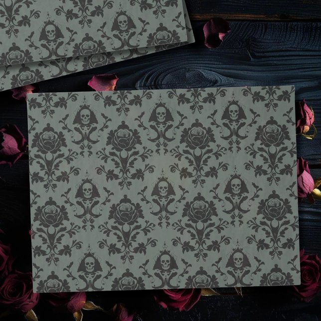 Papier Mousseline Crâne victorien gothique et papier de tissus Damas (Gothic Victorian Skull & Rose Damask Tissue Paper just for you)