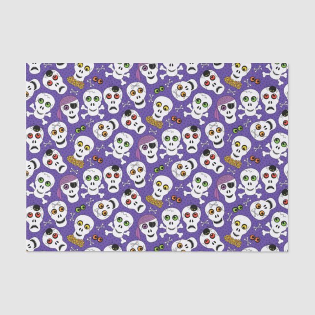 Papier Mousseline Crânes d'Halloween mous sur violet (Recto)