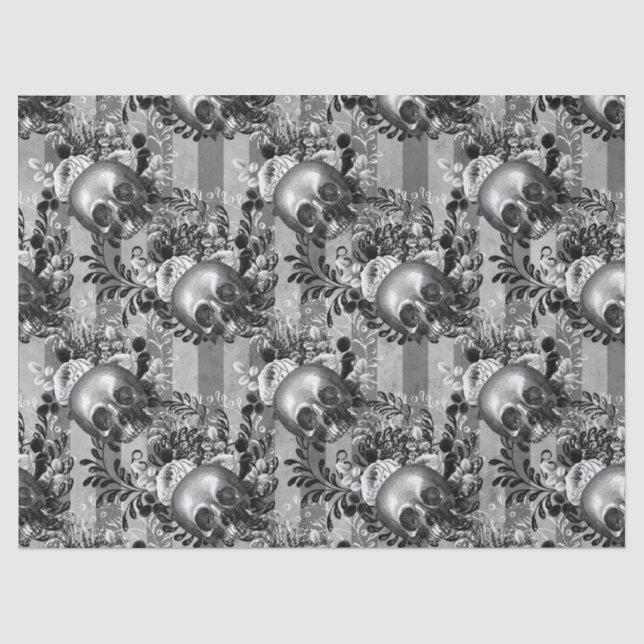 Papier Mousseline Crânes et Roses gris sur la page de découpage gris (Recto)
