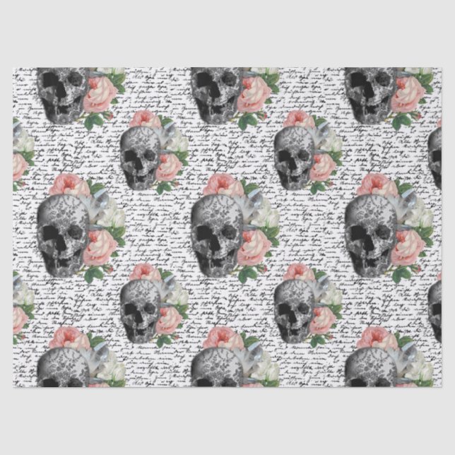 Papier Mousseline Crânes et roses roses (Recto)