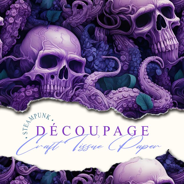 Papier Mousseline Crânes gothiques Octopus Steampunk Océan (Fabulous purple skulls intertwined with octopus tentacles. Perfect for all your  crafting projects.)