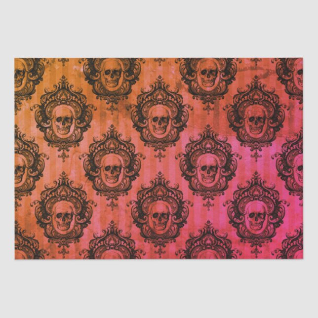 Papier Mousseline Crânes victoriennes rouges et noirs Motif Hallowee (Recto)