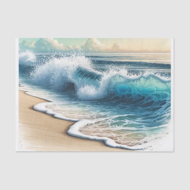 Papier Mousseline Crashing Ocean Waves Coastal Beach Wedding (Recto)