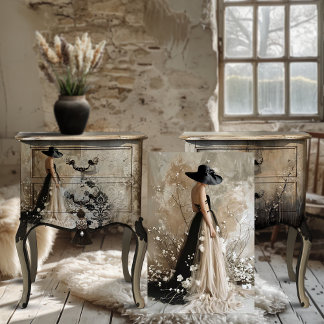 Papier Mousseline Cravate noire, Elegant Portrait Femme & Floral