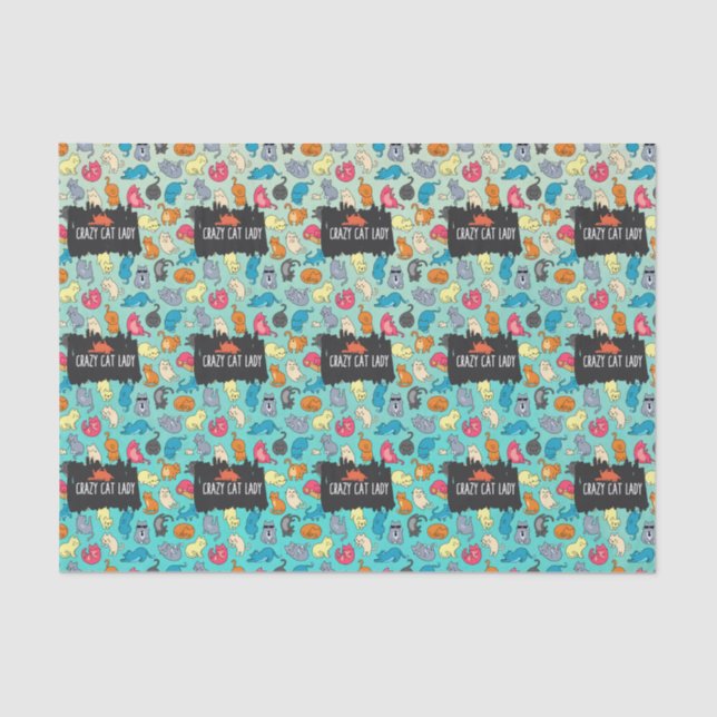 Papier Mousseline Crazy Cat Lady Cute et Playay Cat Motif (Recto)