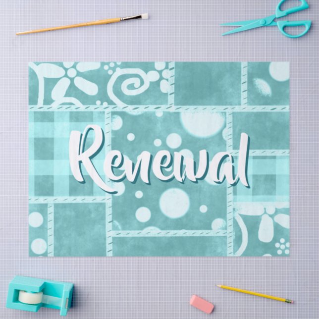 Papier Mousseline Crazy Quilt Teal Gingham Personalized Decoupage (Artisanat)