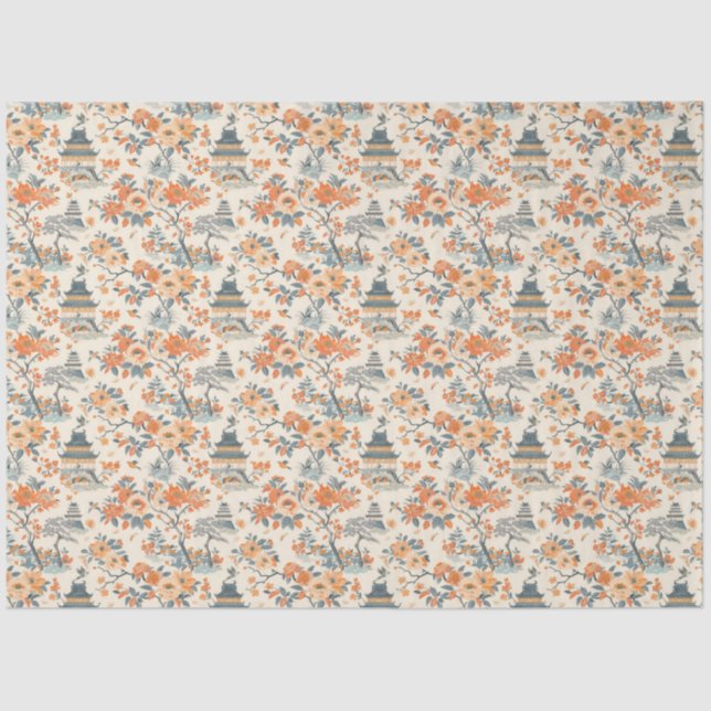 Papier Mousseline Cream Orange Floral House Chinoiserie (Recto)