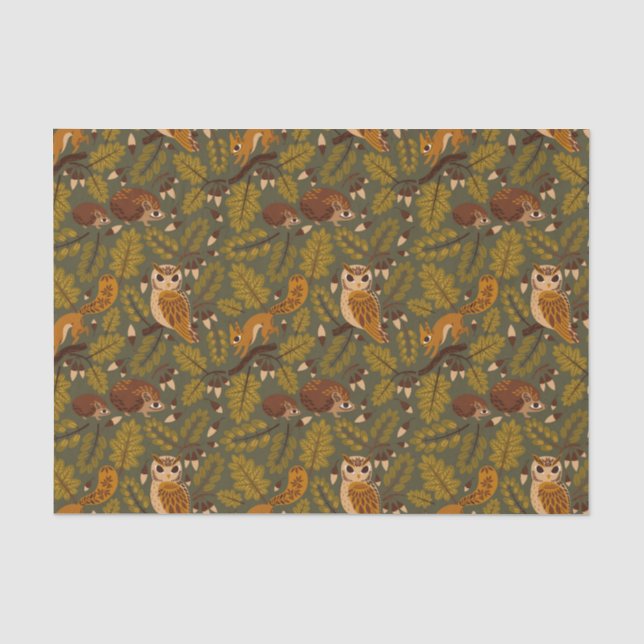 Papier Mousseline Créatures des bois et Motif Feuille (Recto)