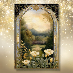 Papier Mousseline Crème Art Nouveau Floral Bleu n Or Ephémère 2A