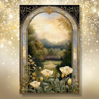 Papier Mousseline Crème Art Nouveau Floral Bleu n Or Ephémère 2A