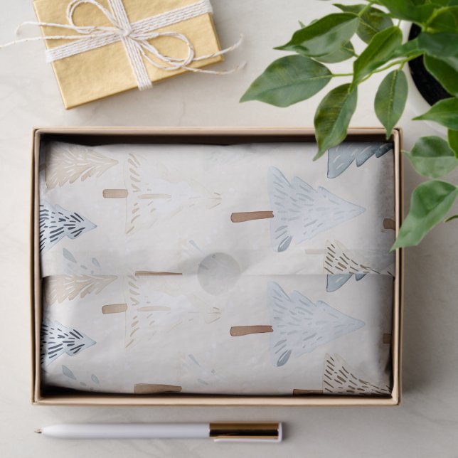 Papier Mousseline Crème bleue Arbres de Noël (Cadeau)