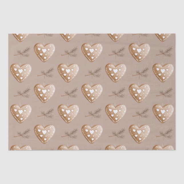 Papier Mousseline Crème Coeur pain d'épices biscuit Noël (Recto)