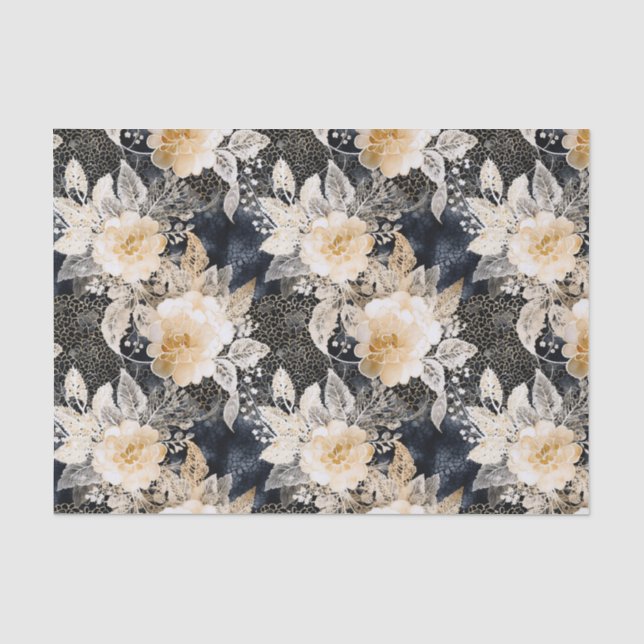 Papier Mousseline Crème noire sauvage Léopard Animal Floral (Recto)