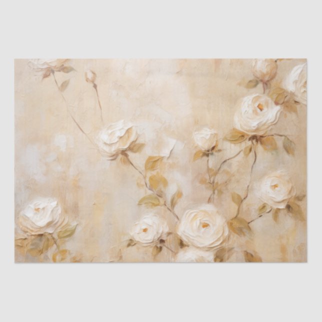 Papier Mousseline Crème romantique Roses blanches Mariage (Recto)